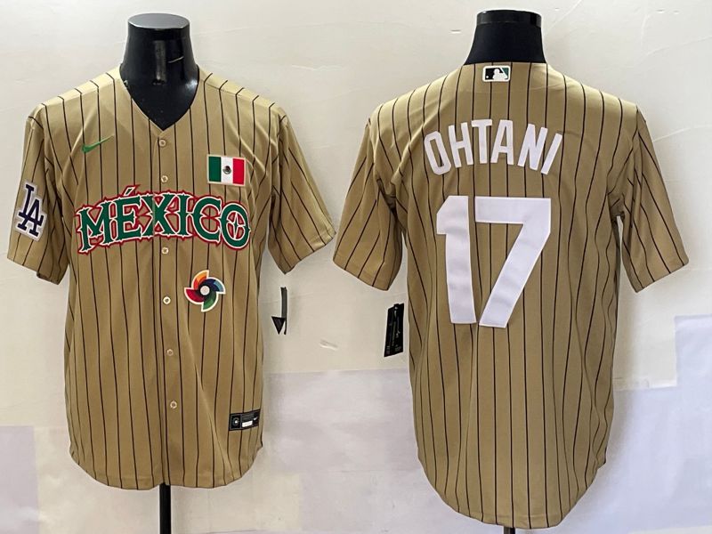 Men Los Angeles Dodgers #17 Ohtani Brown Stripe Mexico Joint Name 2025 Nike MLB Jersey style 43